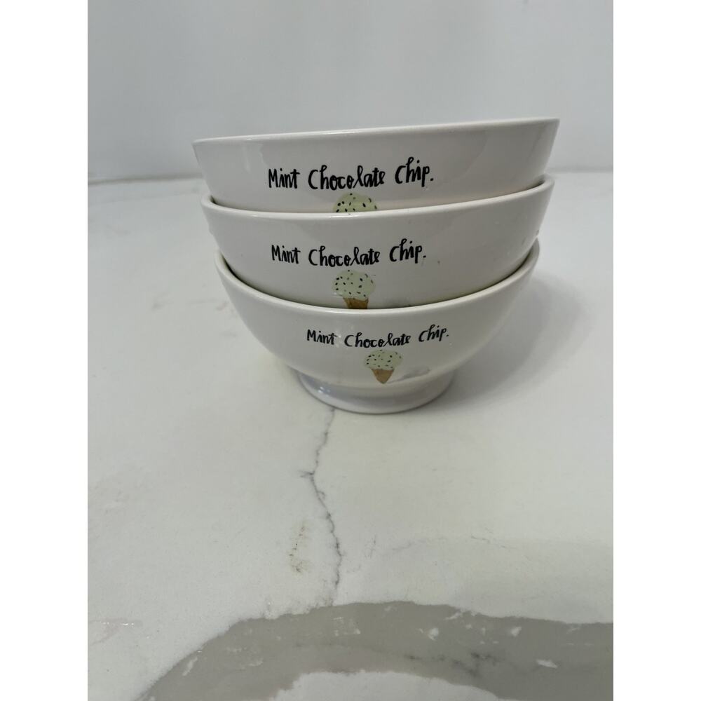 Rae Dunn Magenta "Mint Chocolate Chip" 5.5 " Ceramic Ice Cream Bowls-Set of 3 - Picture 2 of 5